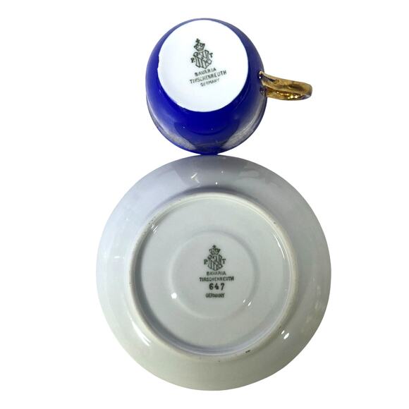 Bavaria Tirschenreuth PT Germany Demitasse Cobalt Green Rose Pink Cup Saucers 4 - Picture 12 of 15